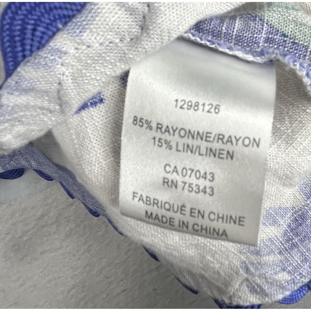 Calypso St Barth XS Linen Blend Ric Rac Trim Button Front Top Blue Print - Picture 9 of 10